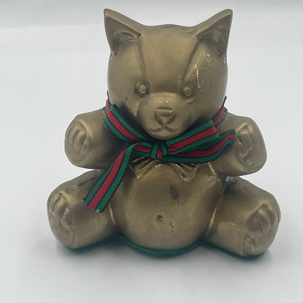 Vintage Brass Teddy Bear Paperweight Sculpture Decor Animal